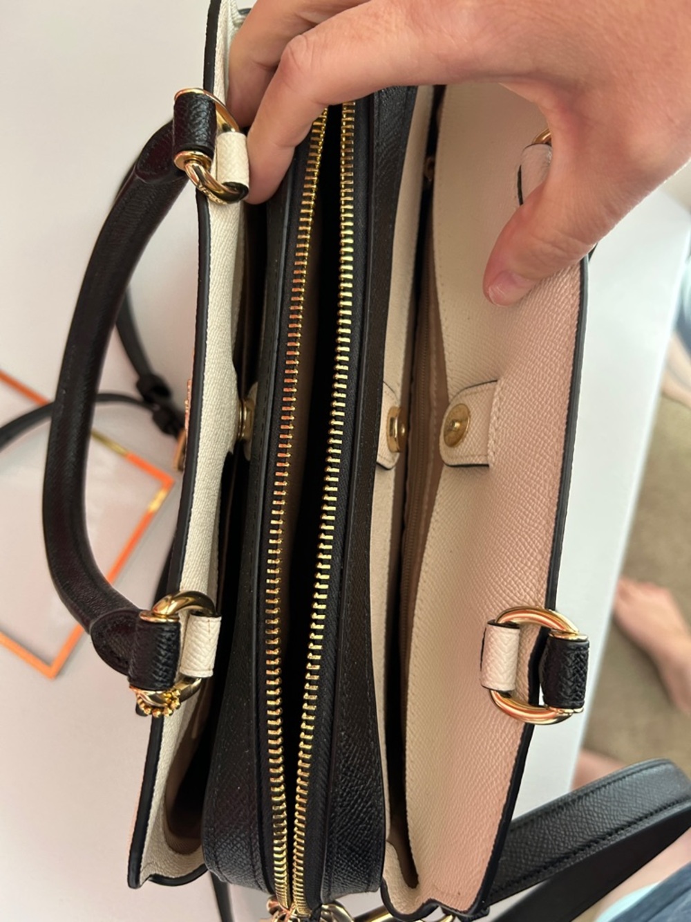Coach Cream Leather Satchel with Black Handles and Strap - Picture 6 of 16